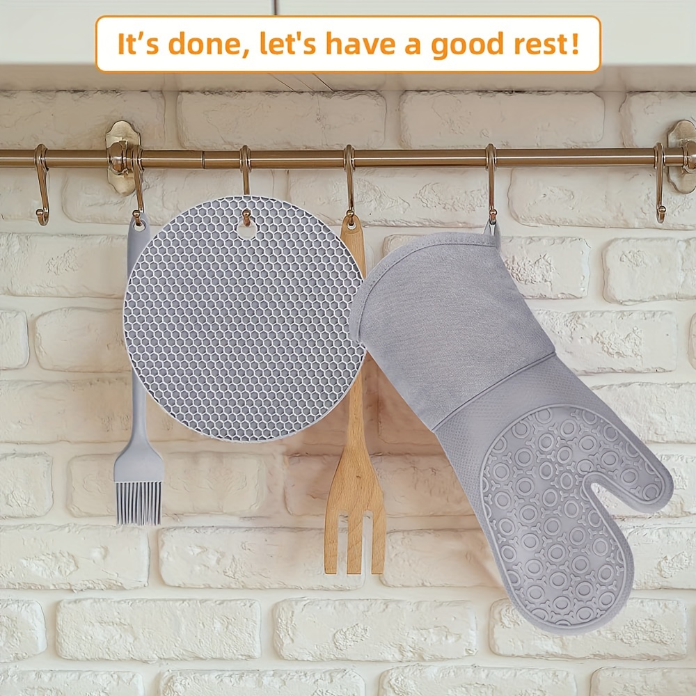 Silicone Oven Mitt, Kitchen Oven Mitt, Waterproof Heat Resistant Oven Gloves,  Cooking Pinch, Pot Mat, Hot Pads Potholders, Kitchen Oven Gloves For Bbq  Baking Grilling, Non-slip Gloves For Cooking, Kitchen Stuff, Kitchen