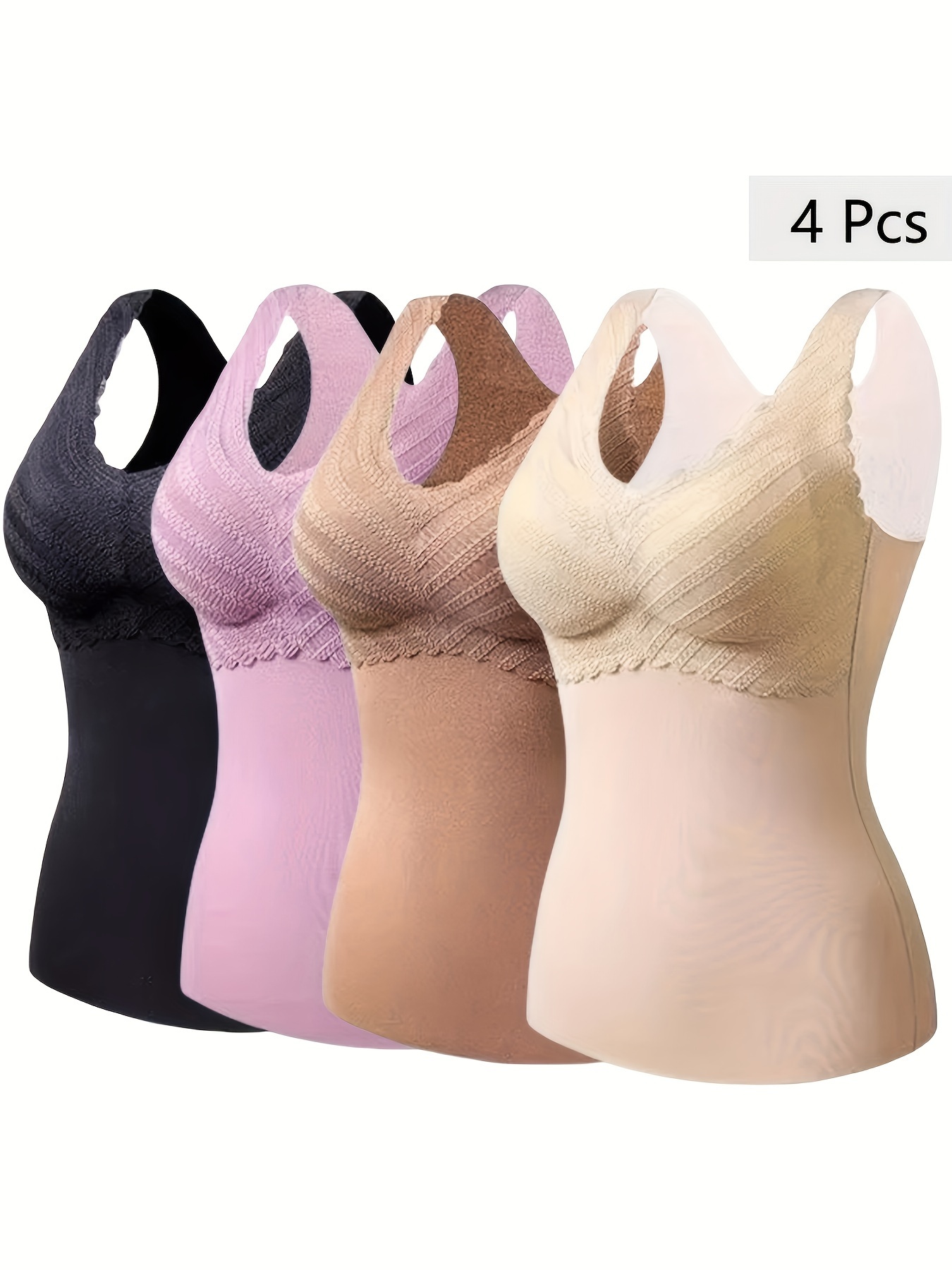 Women's V neck Thermal Comfy Tank Top Underwear Built in Bra