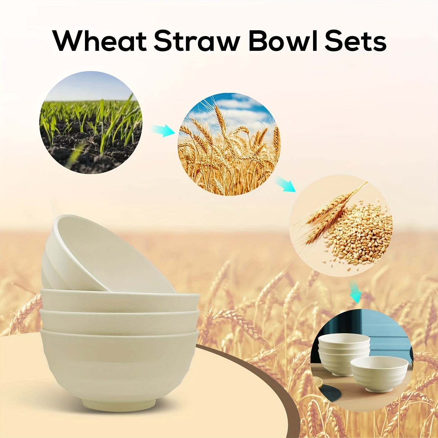 Wheat Straw Bowls Set of 4 - Organic Reusable Bowls