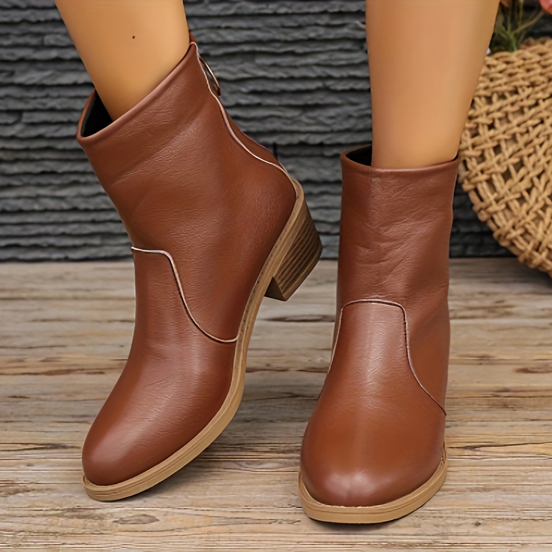 Bottines Courtes Talon pais Pour Femmes Avec Fermeture clair