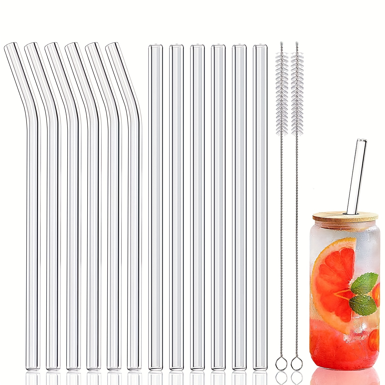 Glass Straws, Reusable Glass Drinking Straws, Long, Including 6