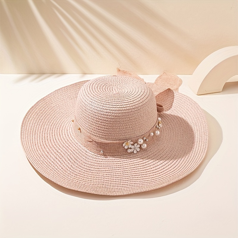 Optimized Product Title: Fashionable Wide Brim Straw Pink Beach