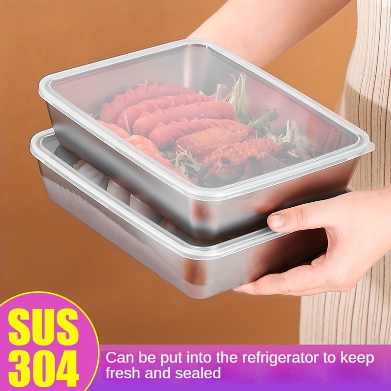 2 Pcs Bacon Container for Refrigerator, 304 Stainless Steel Airtight Deli  Meat Storage Containers with Clear Lid and Non-Slip Bottom,for Kitchen
