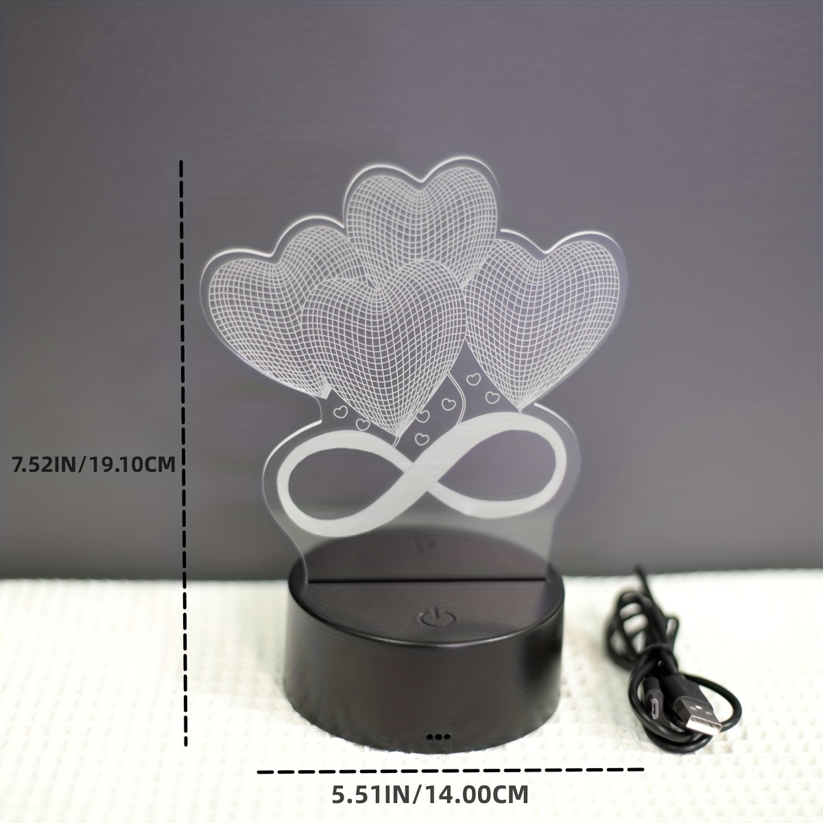Heart Shape 3d Night Light 3d Optical Illusion Lamp Touch - Temu