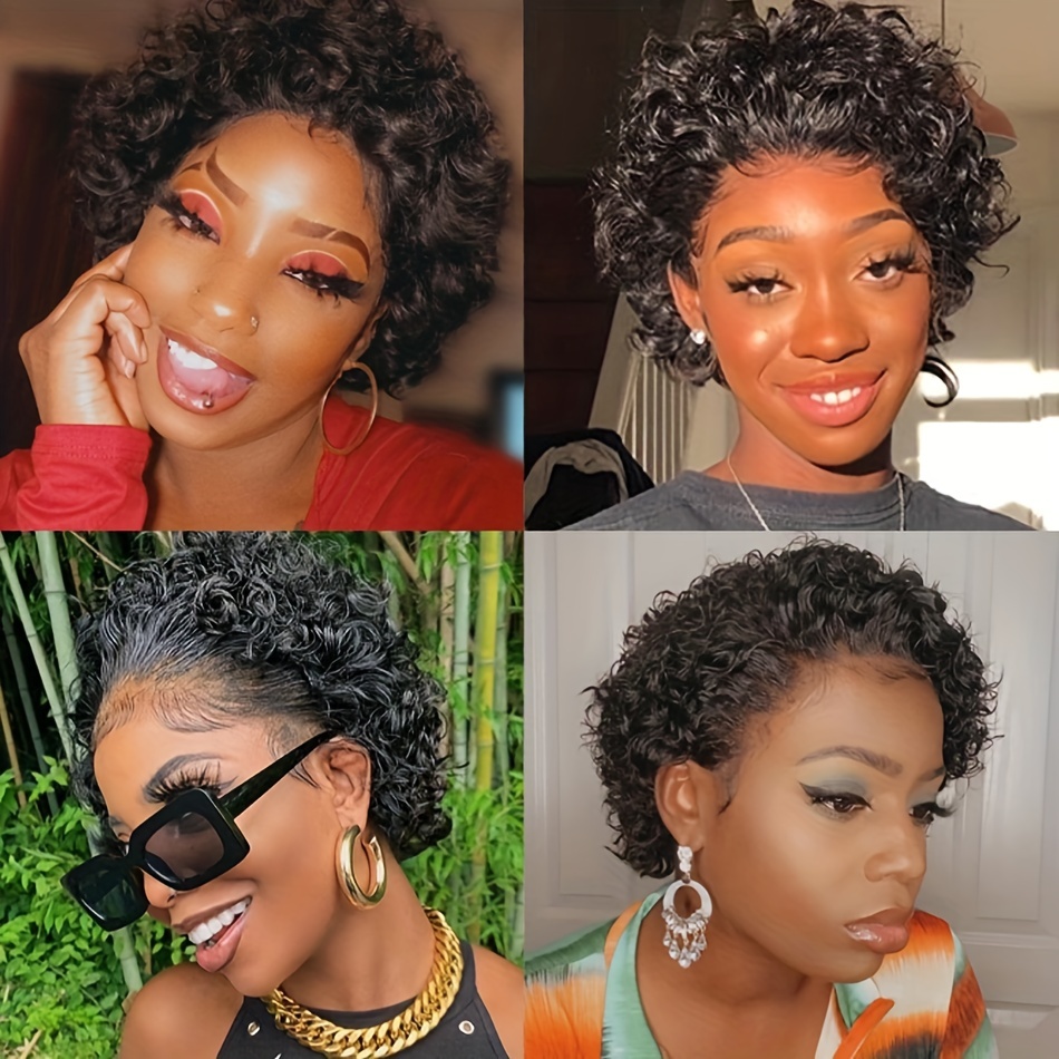 Malaysian Human Hair Pixie Cut Bob Curly 13X6 Lace Front Wig - INS015