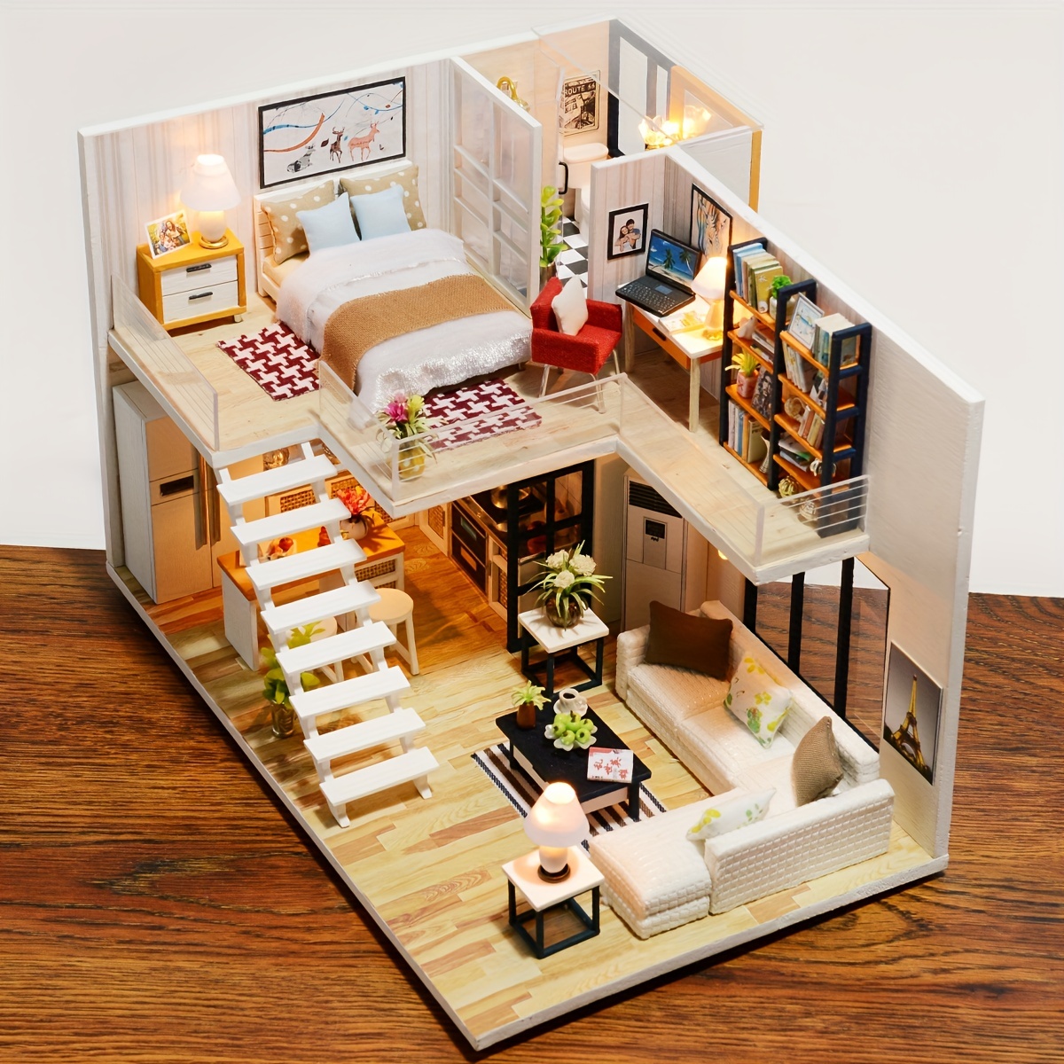 1pc Diy Haus Home Dekoration Mit Möbeln, Handgefertigte Montage Modell  Gebäude Puppenhaus Miniatur-Kit, Holz Handwerk Dreidimensionales Puzzle