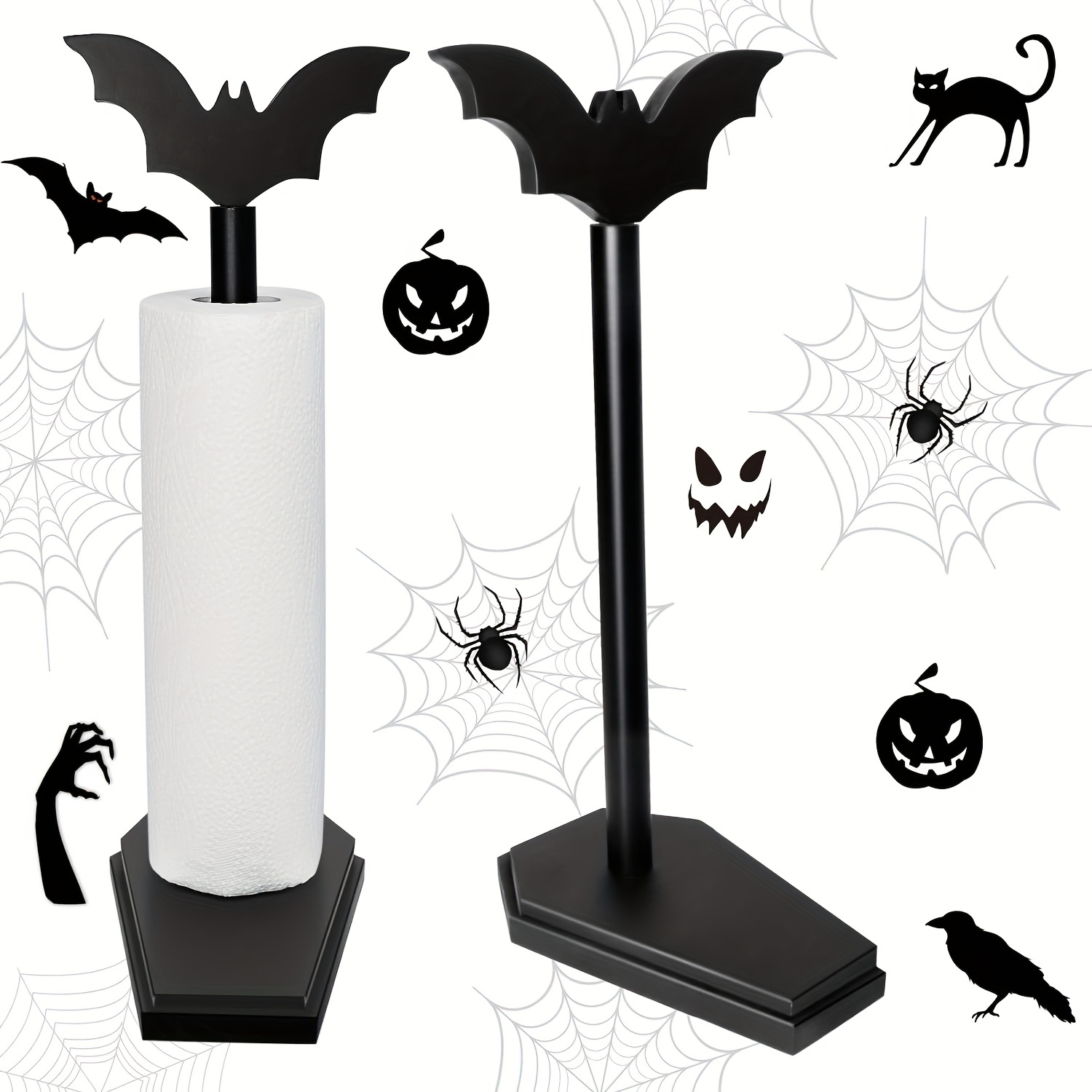 Uiifan 3 Pcs Gothic Paper Towel Holder Halloween Bat Cat Crow Decor for  Kitchen and Bathroom Oddities Goth Accessories Decor for Countertop Stand