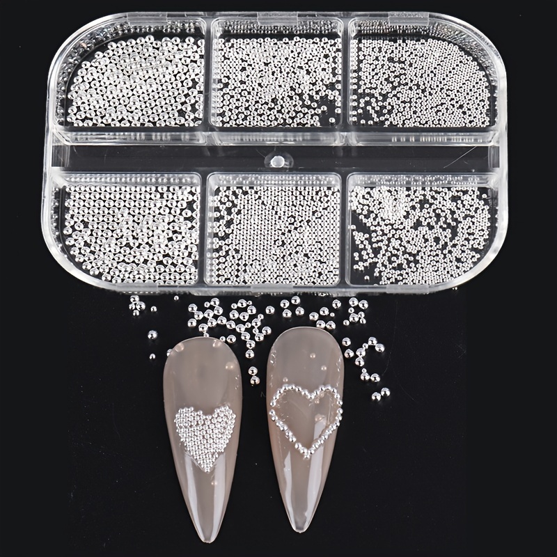 

6 Grid Nail Caviar Bead For Nail Art Decoration, Nail Steel Ball, Nail Art Supplies For Women And Girls