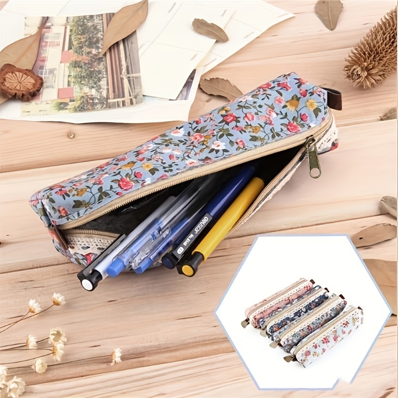 1 Piece Lovely Floral Pencil Pouch Retro European Style Flower Pencil Case  High Capacity Canvas Stationery Storage Bag Student