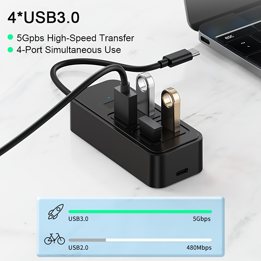 4 port usb 3 0 hub for laptop with type c dc5w multi port expander fast data transfer usb splitter compatible with windows pc mac printer mobile hdd details 1