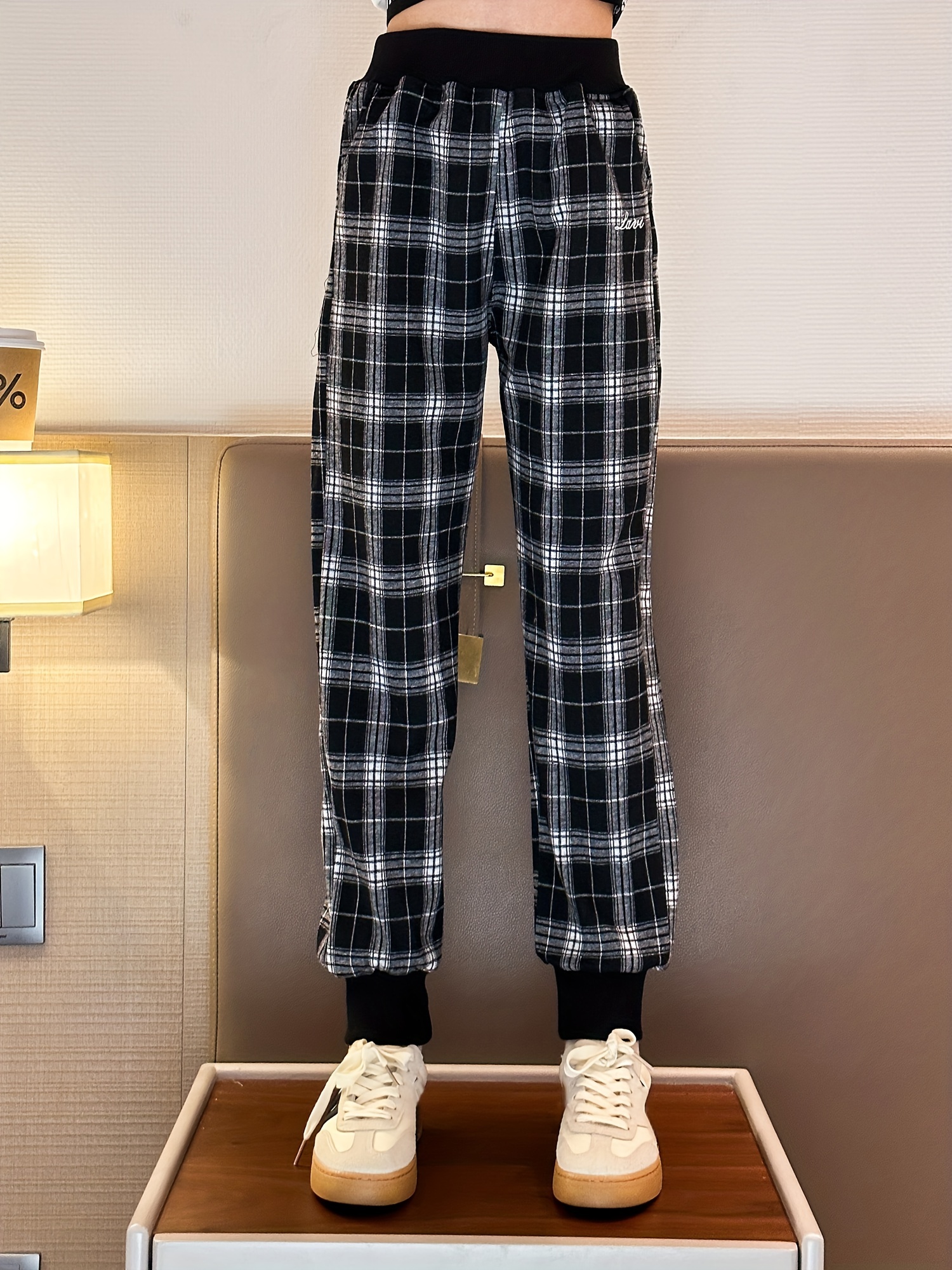Girls Checkered Jogger Pants Vintage Style Casual Long Pants - Temu