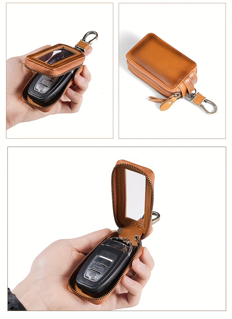 Genuine Leather Car Key Protector Case Single Double Layer Zipper