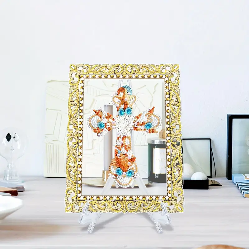 Exquisite Diamond Painting DIY Gold Border Cross Pattern Table Top  Decoration Can Be Put On The Desk Shelf