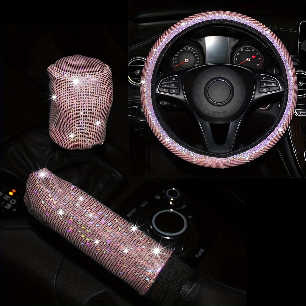 

3pcs/set Car Steering Wheel Cover Bling Glitter Handbrake Gear Cover Auto Interior Accessories 4 Seasons General