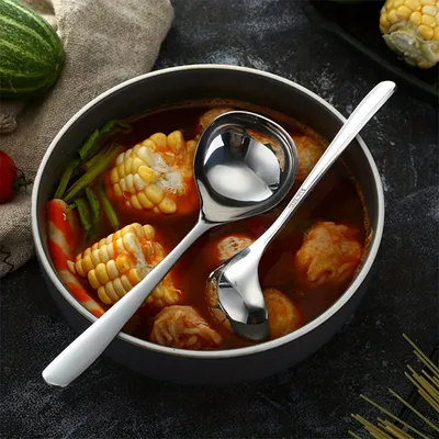 1pc Stainless Steel Hot Pot Ladle Thickened Long Handle Soup Spoon With  Hook