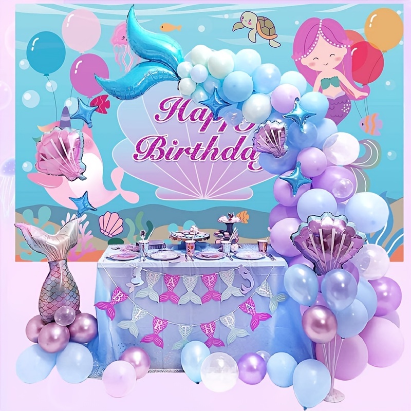 Set, decoración de globos de cumpleaños para niña, tema de sirena,  decoraciones para fiesta de cumpleaños DIY para niña bajo el mar, guirnalda  de glob