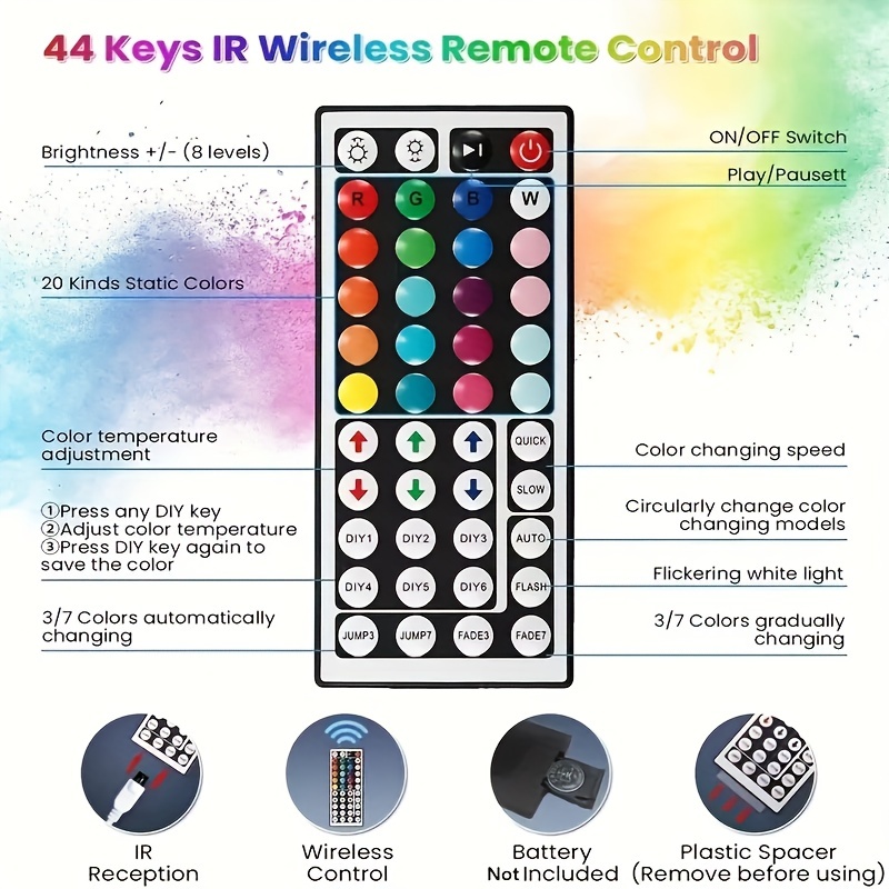 Led Strip Lights Rgb 2835 Infrared 44 Key Controller Night - Temu