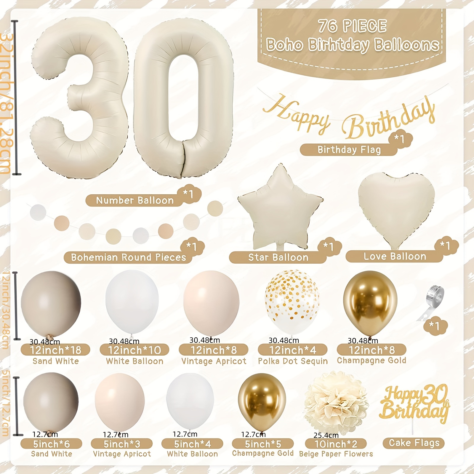 30th Birthday Decoration For Woman Man boho Sand White - Temu