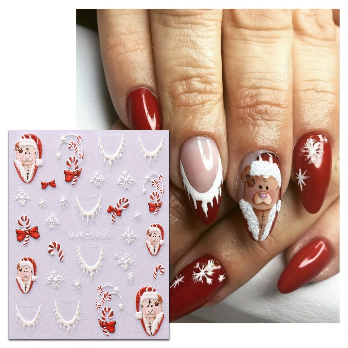 5d Embossed Glitter Christmas Nail Art Stickers,santa Claus Snowflake Elk  Christmas Tree Design Nail Art Decals Diy Nail Salons,self Adhesive Cartoon  Nail Art Supplies Women And Girls - Temu