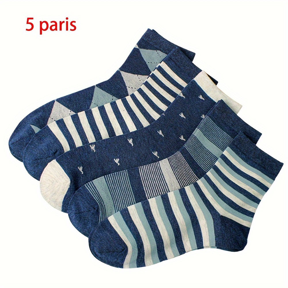 TEMU 5 Pairs Of Men's Trendy Striped Crew Socks, Breathable Comfy Casual Unisex Socks For Men's Outdoor Wearing All Seasons Wearing