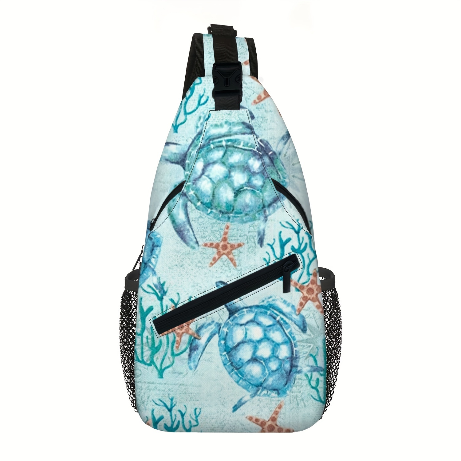 Cartoon Blue Sea Turtle Crossbody Bag Small Sling Bag for Women and Men  with Adjustable Shoulder Strap and Zipper Waterproof Fanny Pack for Working