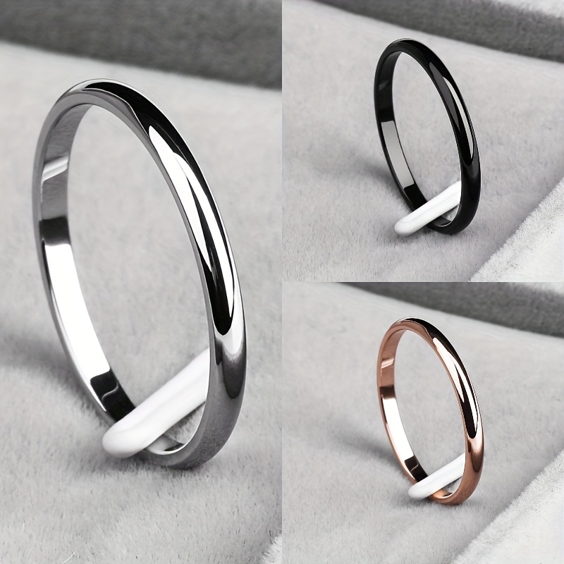 1pc New Fashionable Golden Platinum Simple Stainless Steel Ring