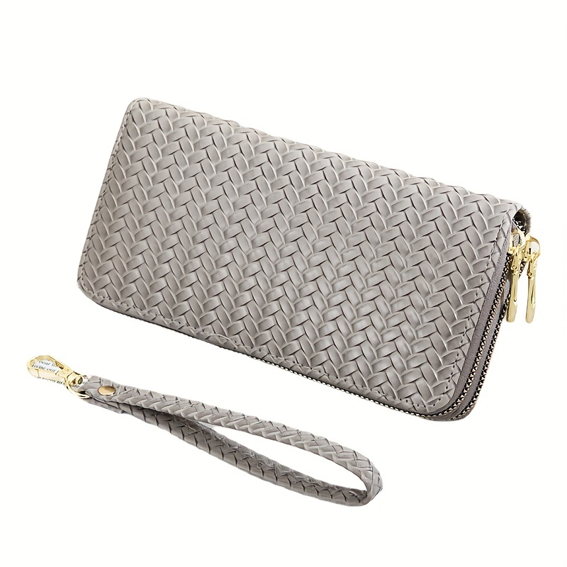 Fashion Woven Long Wallet Double Zipper Clutch Coin Purse Multi Card Slots  Mobile Phone Bag With Wristlet, Shop The Latest Trends