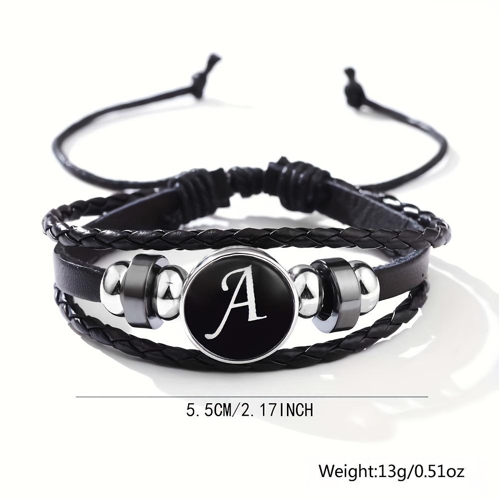 Classic European and American Style Minimalist Bracelet,  and Fashionable 26 English Letters Woven PU Leather Black Onyx Bracelet Jewelry