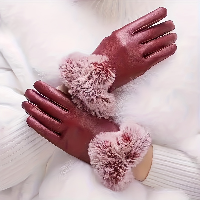 Pink fur online gloves