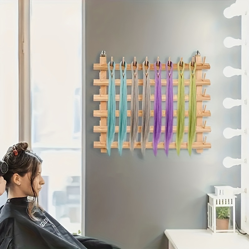 Wooden Braiding Hair Rack Wall Mount Hair Holder for Braiding Hair Salon