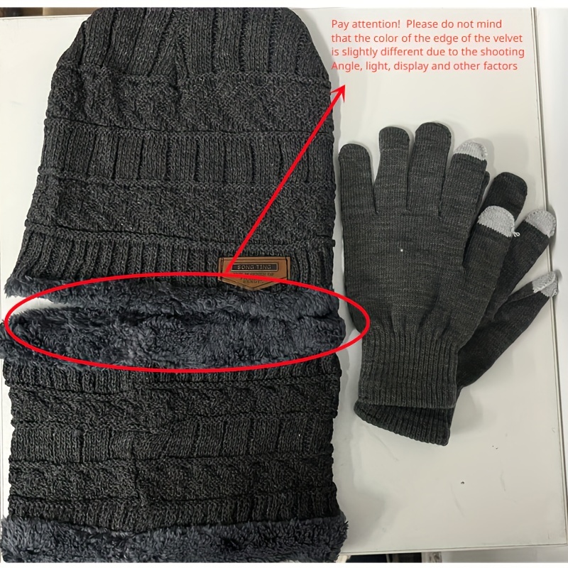 Winter Windproof Knitted Beanie Scarf Gloves Set