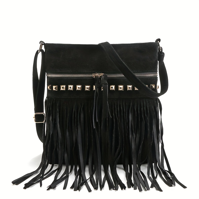 Black Fringe Bag Bohemian Leather Fringe Crossbody Western 