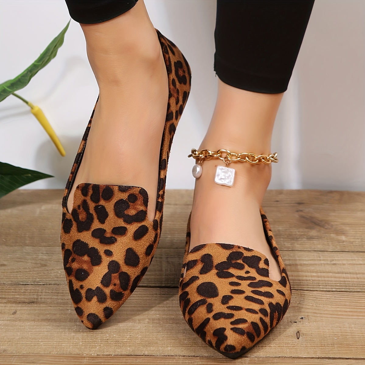 Women's Leopard Print Flat Shoes Pointed Toe Soft Sole Micro - Temu