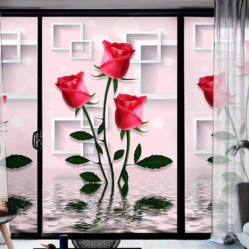 Film Décoratif Anti-regards pour Fenêtre 3D Statique - Motif Fleurs