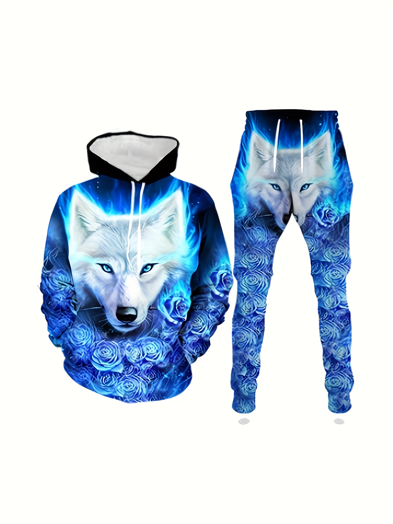Men's Wolf Pattern Fashion Novelty Pajamas Loungewear Set For Autumn  Winter, Hoodie And Sweatpants Set, Long Sleeve Sweatshirts Jogger Pant 2  Piece Ou