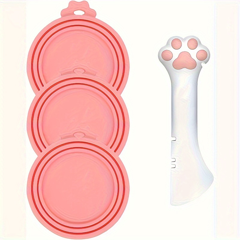 

3pcs Pet Food Can Lids With 1 Feeding Spoon, Cute Paw Shaped Pet Food Can Opener Spatula With Silicone Cat Sealed Food Can Lids