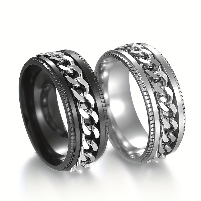 Classic Rotatable Stainless Steel Chain Rings For Men Punk - Temu