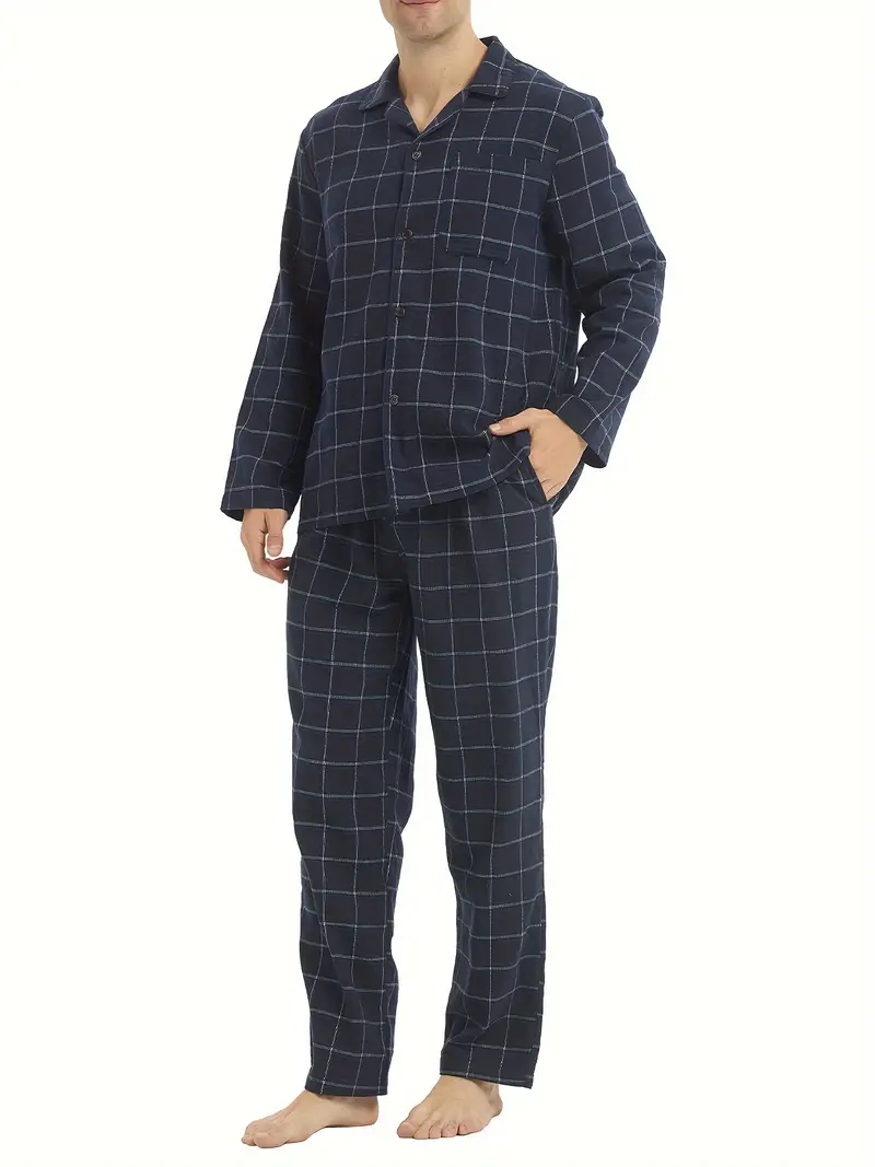 Men's Flannel Pajamas Set Long Sleeve Soft Cotton Loungewear - Temu Canada