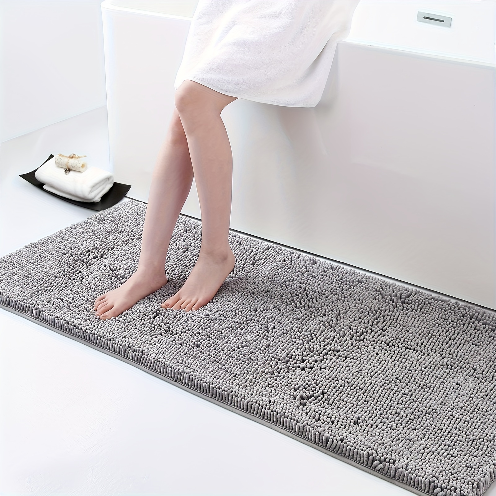 Grey Cobblestone Bathroom Rug Non slip Padded Bath Mat For - Temu