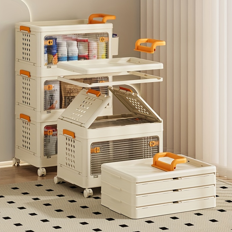 Foldable 3-Tier Bathroom Storage Shelves Rolling Wheels Cart Rack