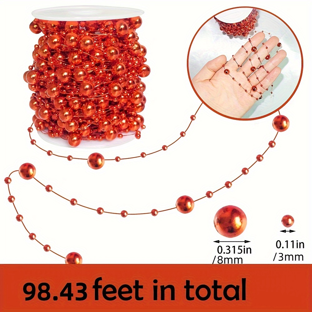 Supzone 99 Feet Christmas Tree Beads Garland Artificial Pearls