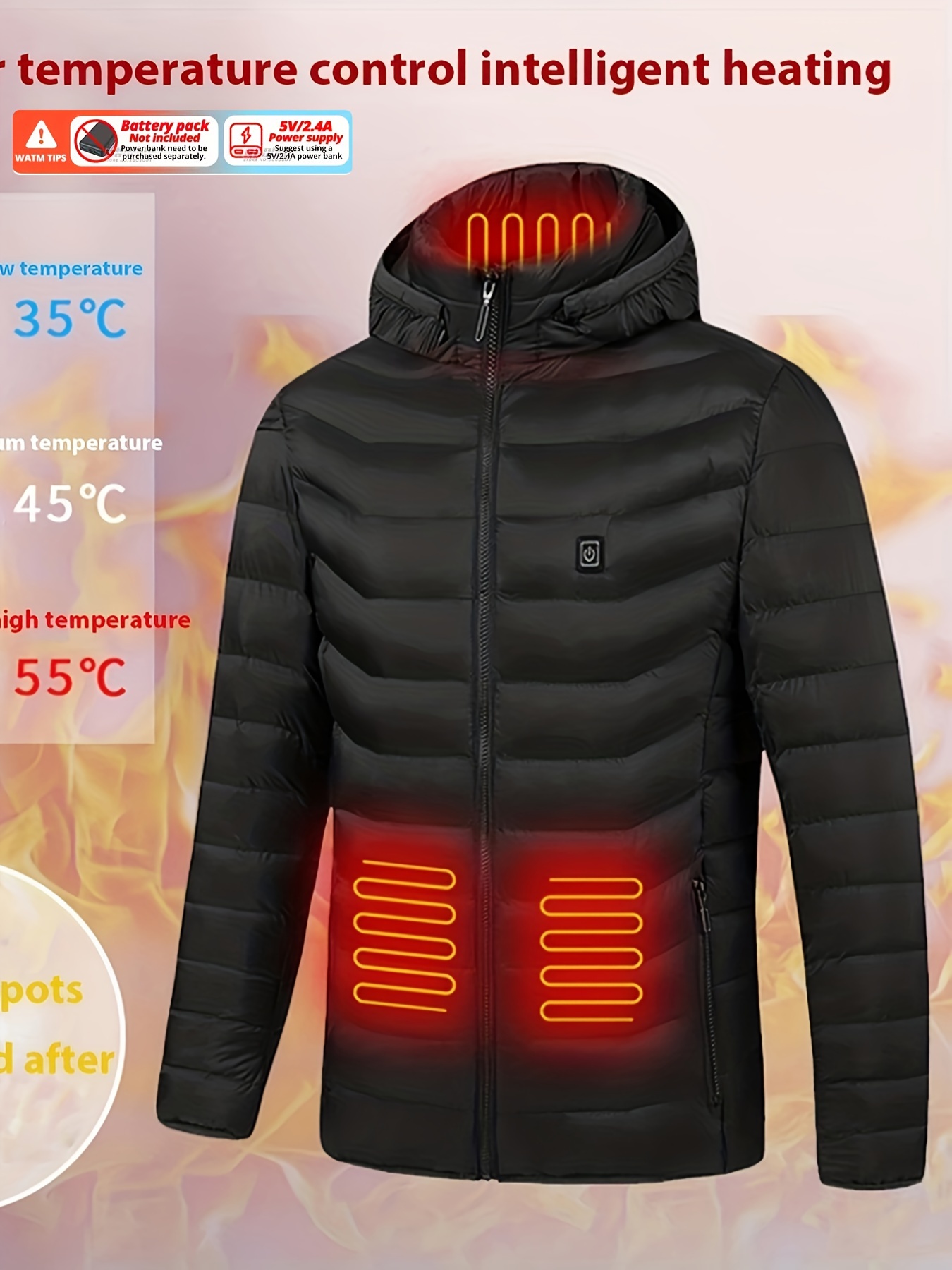  Chaqueta térmica, 9 zonas de calefacción 3 temperaturas  ajustables, chaqueta de calefacción eléctrica USB con capucha para hombres  y mujeres, impermeable, resistente al viento, ligeras, para invierno,  exteriores, rojo, XL 