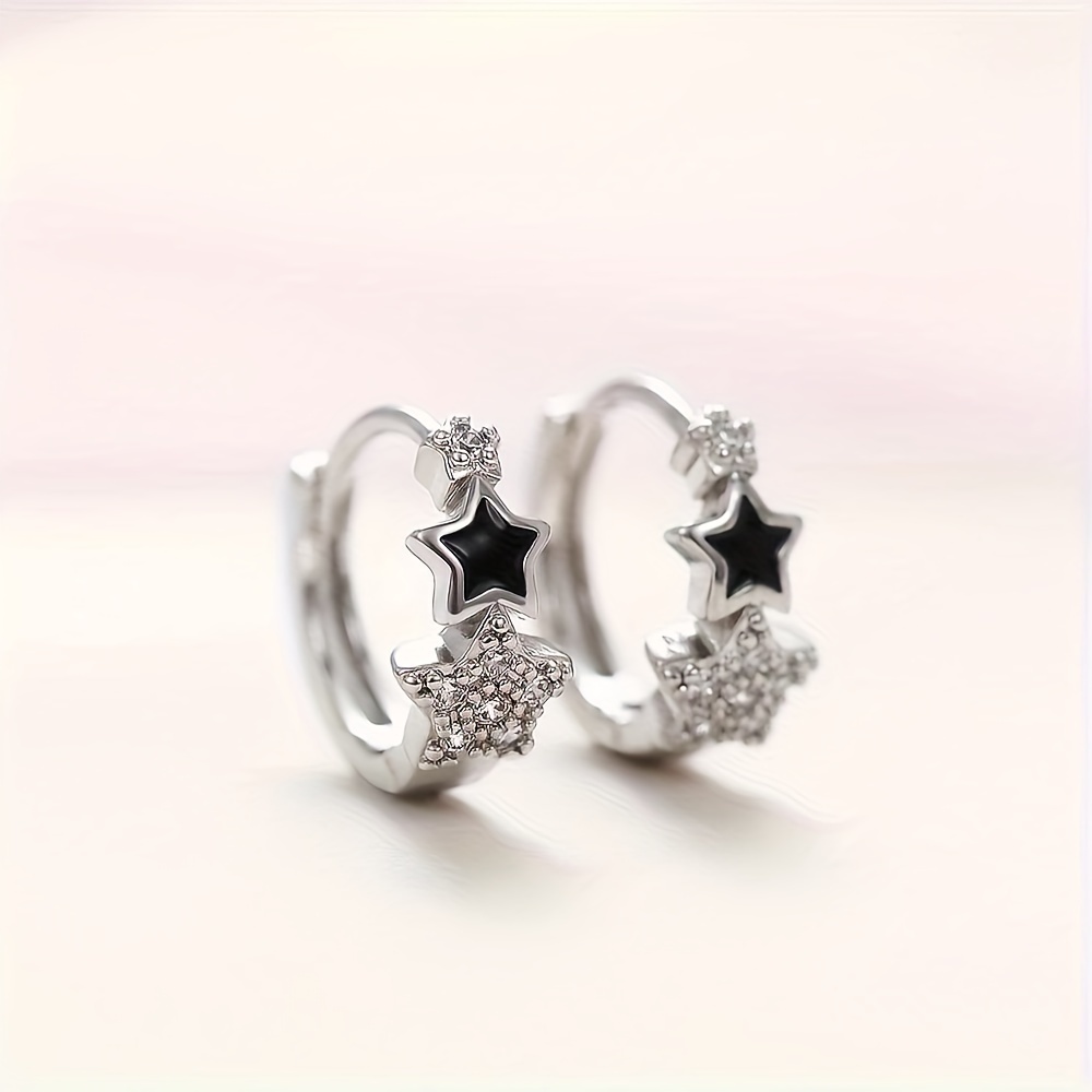 Fashionable And Cute Black Enamel Earrings With Synthetic Zirconia Inlay For Women, Perfect For Daily Wear, Casual, And Party Accessories