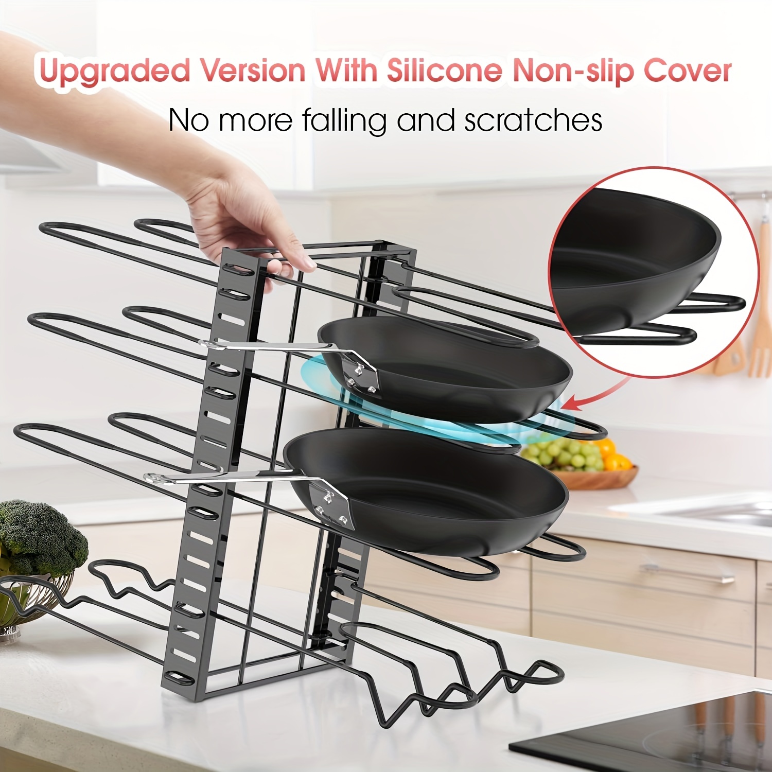Pan Organizer Rack for Cabinet , Pot Rack with 3 DIY Methods , Adjustable Pots and Pans Organizer Under Cabinet with 8 Tiers