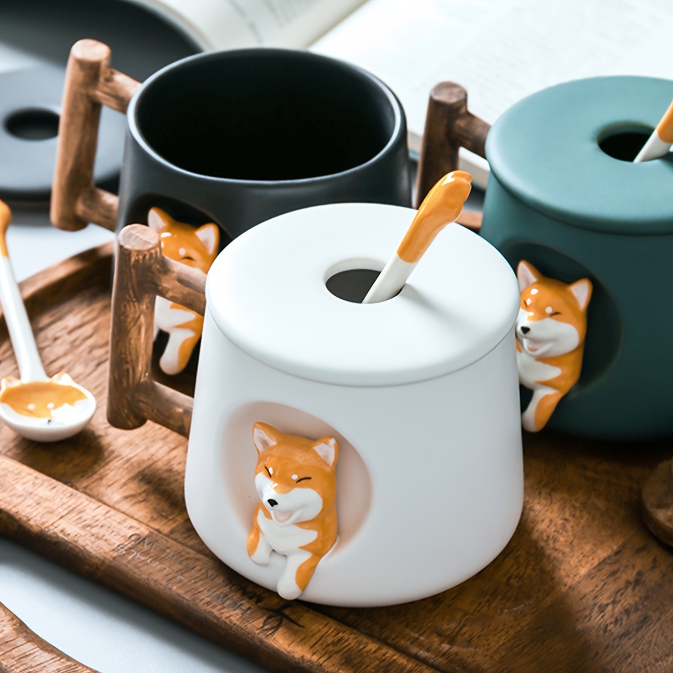 G Decor Cute Dog Pastel Ceramic Coffee Tea Mug With Lid 