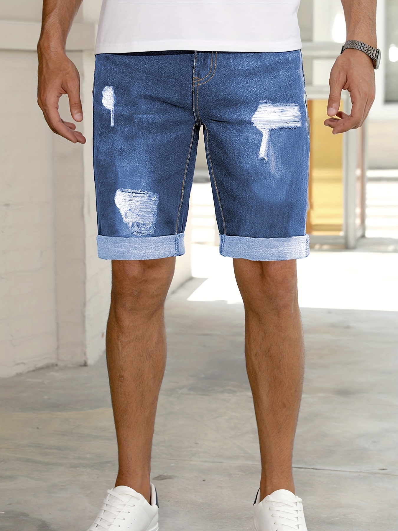 Slim-fit denim bermuda shorts - Men