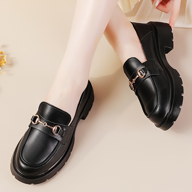 Women's Academy Style Metal Decorated Flat Loafers Shoes