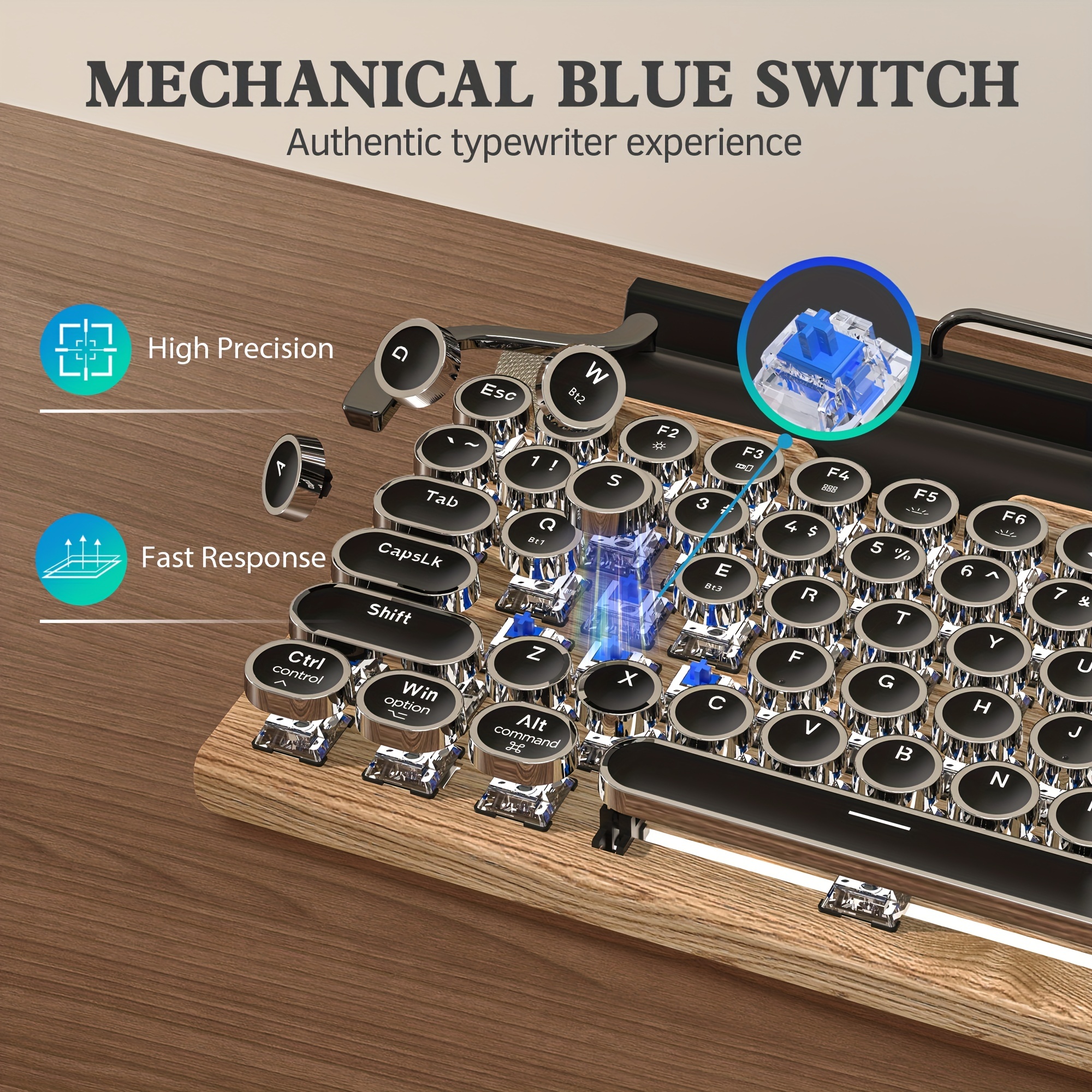 Máquina De Escribir Mecánica Retro Multi-dispositivo Con Cable E  Inalámbrica, Teclado Compacto Con Diseño Del 80%, Intercambiable En  Caliente, Bluetooth 5.0, Teclas Redondas, Retroiluminación Led, Para  Windows/macos/android/linux, Interruptor - Temu Mexico