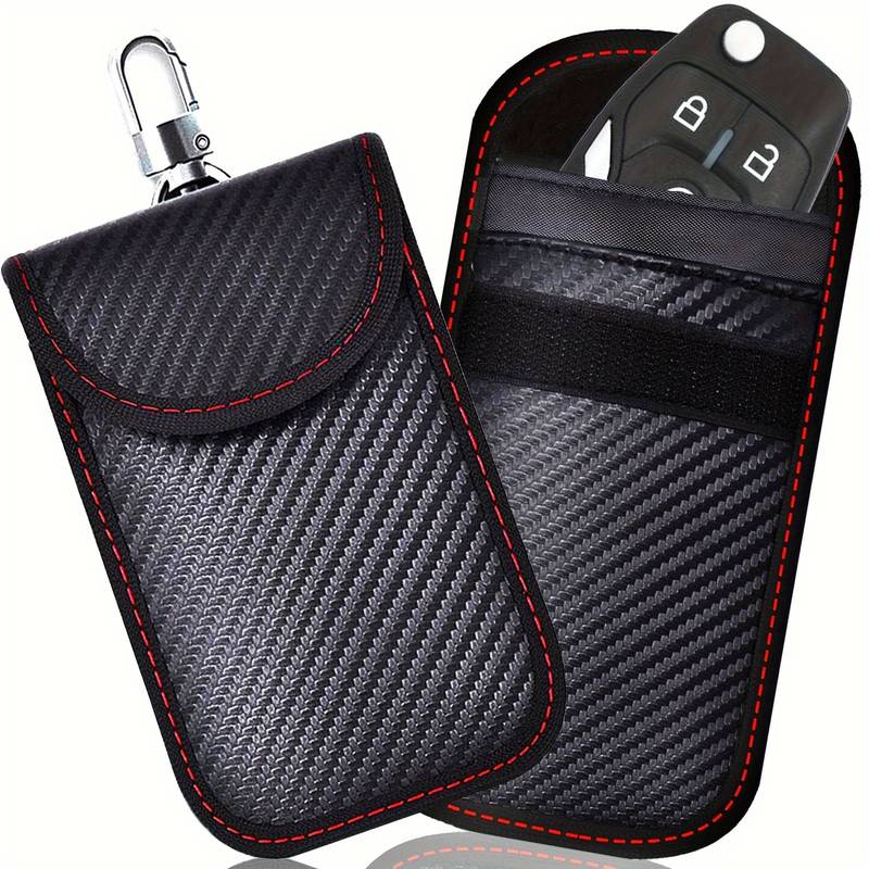 2-Pack Carbon Fiber RFID Signal Blocker Key Fob Pouch – Anti-Theft Faraday Bag