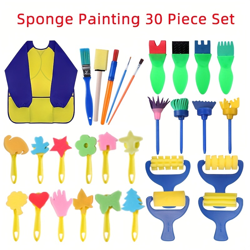 42Pcs Kids Paint Sponges Including 30 Craft Sponge Painting Shapes 12 EVA  Sponge Stamper, Early Learning Finger Paint Sponge Brushes Foam Art Drawing